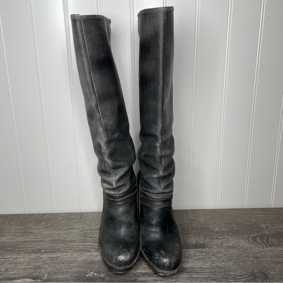 Frye Platform Equestrian Steampunk City Grunge Distressed Tall Boots Gray 8.5 - Picture 2 of 14